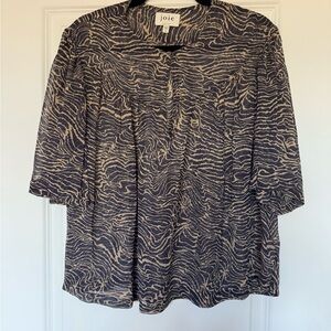 Joie Zebra Print Silk Navy and Cream Blouse